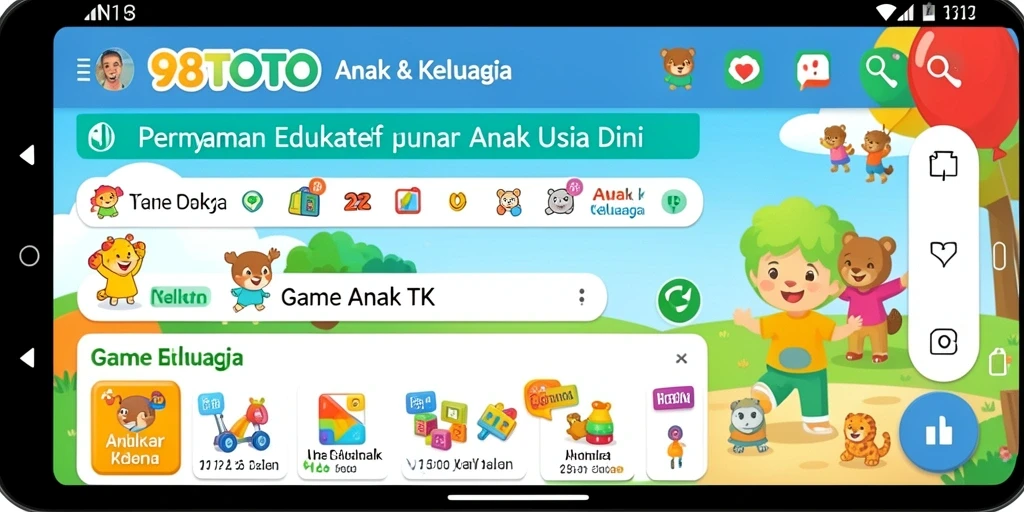 Tampilan antarmuka cerah dan interaktif dari aplikasi Game Anak TK.