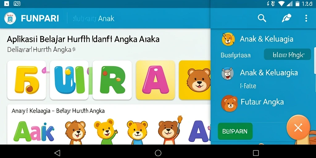 Tampilan antarmuka aplikasi FUNPARI untuk belajar huruf dan angka.