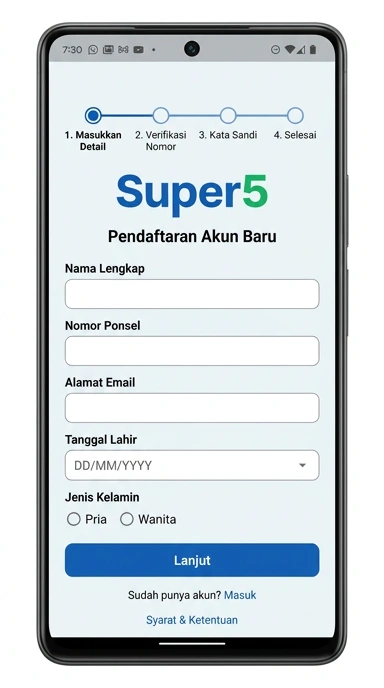 Cara Daftar Akun super5 untuk Pengguna Android